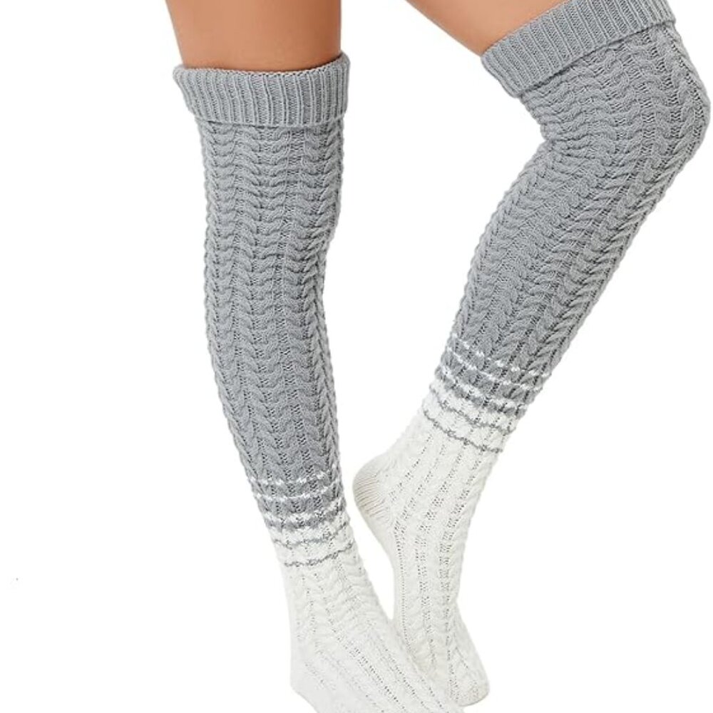 Slouch Cable Knit Thigh High Socks View 2